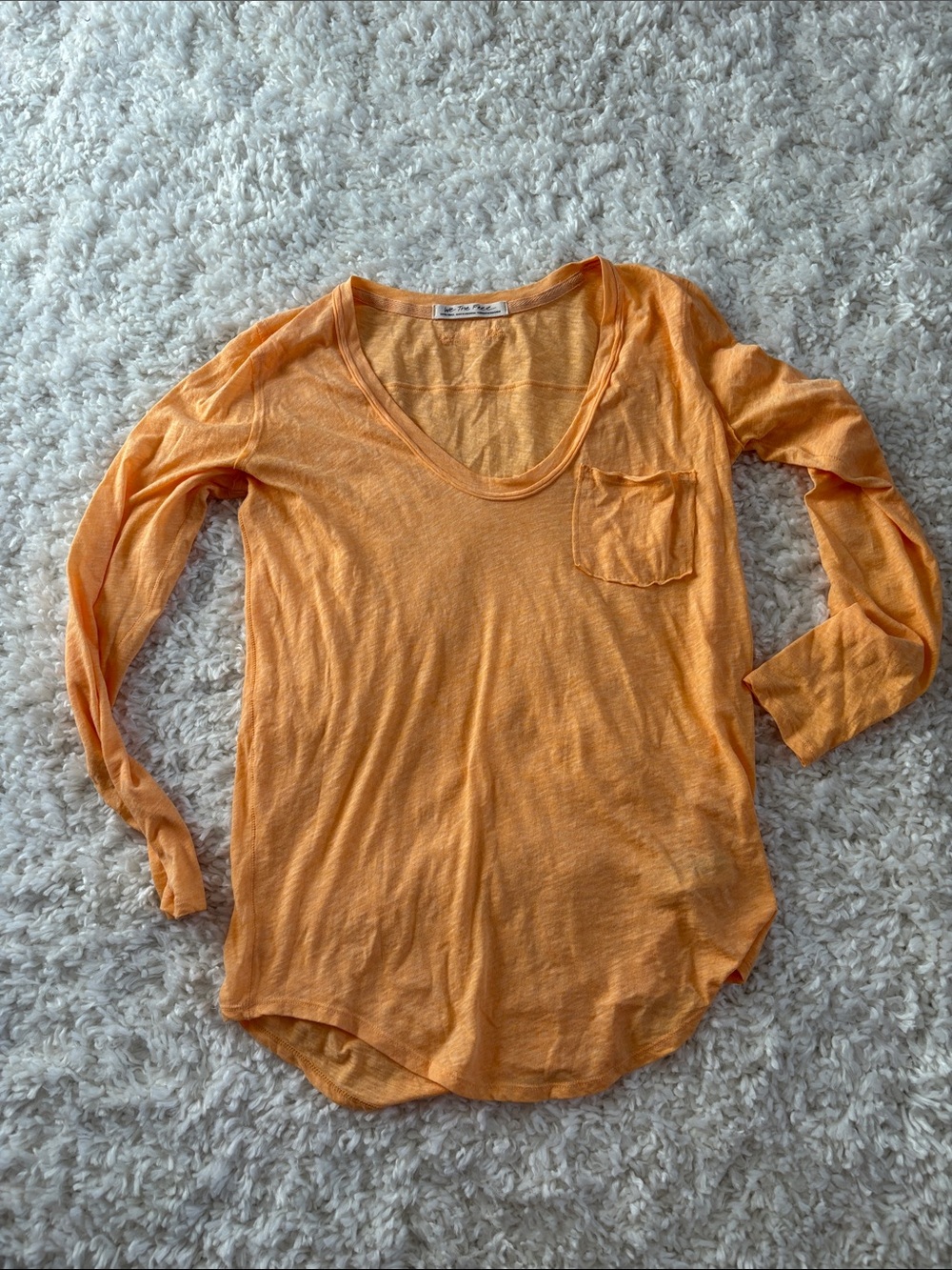 We The Free Lightweight Orange Scoop Pocket Long Sleeve Top